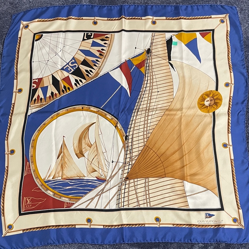 Louis Vuitton Silk Scarf With Nautical Motif In Blue And Cream